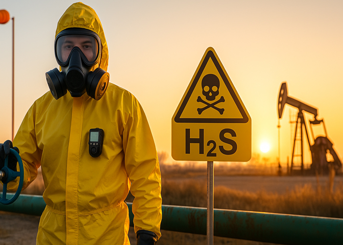 Oil Field Worker Evaluating Hydrogen Sulfide After Leaning How From a Texas H2S Awareness Course