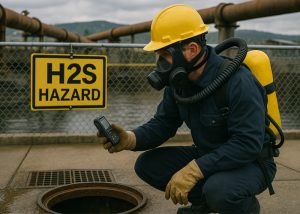 Texas Worker Evaluating Hydrogen Sulfide After Leaning How From Online H2S Awareness Course