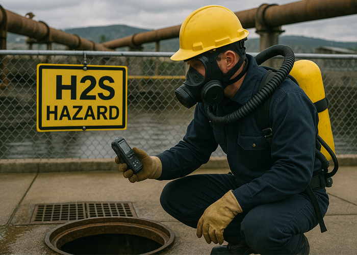 Texas Worker Evaluating Hydrogen Sulfide After Leaning How From Online H2S Awareness Course